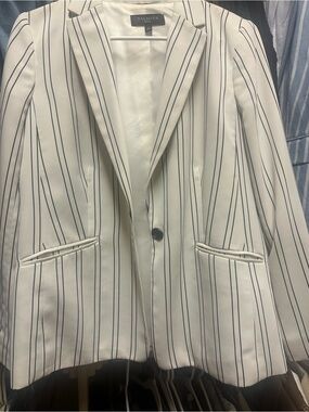 Talbots White Blazer with Navy Pinstripes
